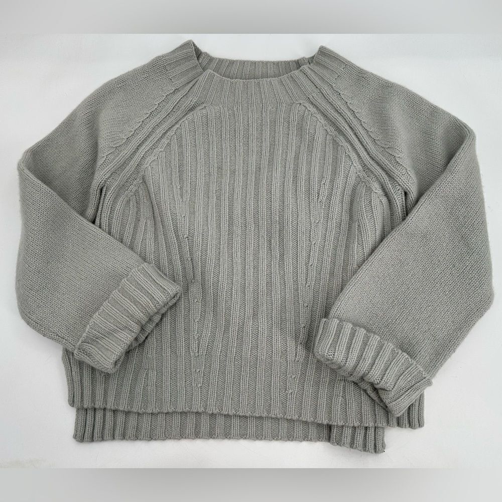 Vince Raglan Ribbed Wool And Cashmere Crew Grey Sweater - Picture 3 of 11